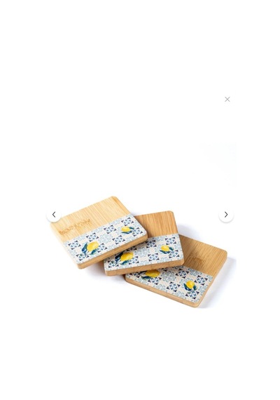 Tantitoni Bambu 6 Parça Standlı Desenli Bardak Altlığı Seti 11.5x11x5 Cm Ahşap