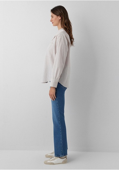 Mavi Bordo Çizgili Gömlek Loose Fit / Bol Rahat Kesim 1211201-87982 Ekru