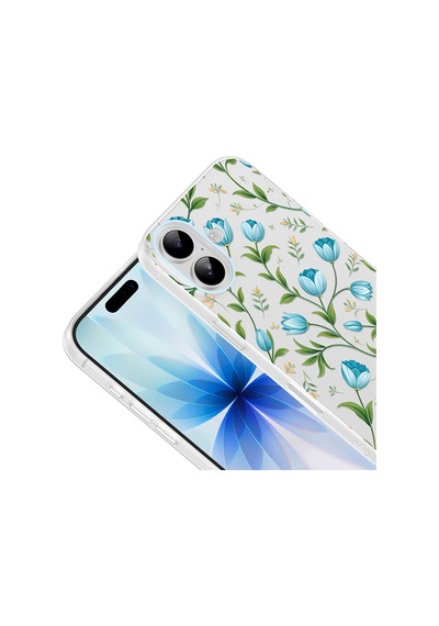 Apple iPhone Uyumlu 16 Kılıf Kamera Korumalı Desenli Zore Klip Kapak - Mavi Lale -