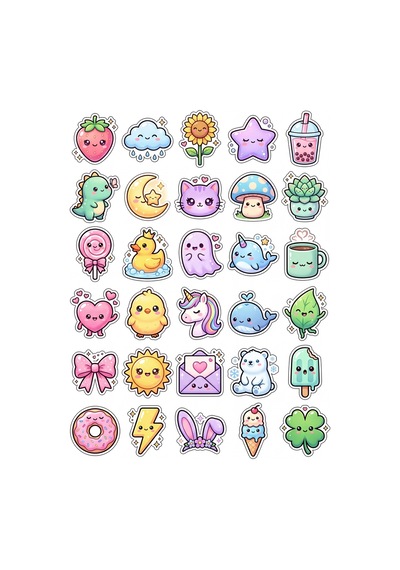 30 Adet Pastel Karakter Sticker Seti - Laptop Defter Telefon Ajanda İçin Çok Renkli