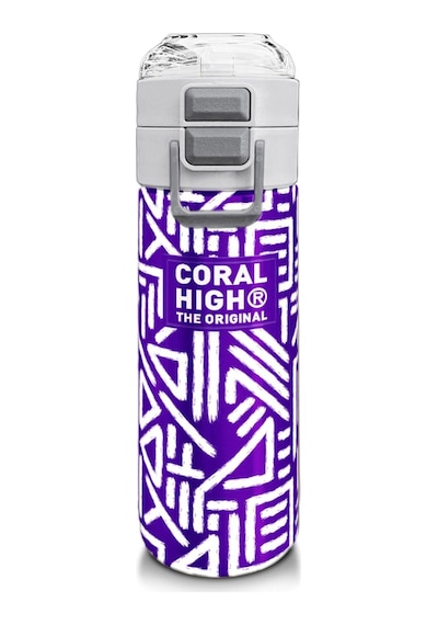 Coral High Kız Çocuk İçin 500 Ml'lik Paslanmaz Çelik Termos/suluk - Mor Beyaz Geometrik Desenli Çok Renkli