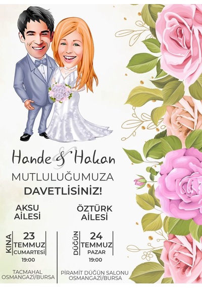 Bk Gift Kişiye Özel Karikatürlü Bitmeyen Düğün Davetiyesi Model 94