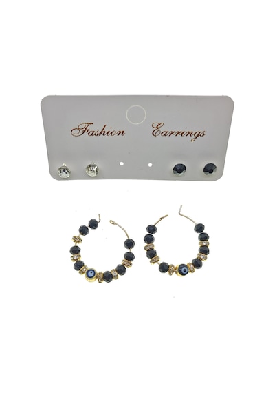 X-Lady Accessories Altın Renk Siyah Boncuk Şık Sallantılı El İşi Kombin Küpe 2238 Çok Renkli