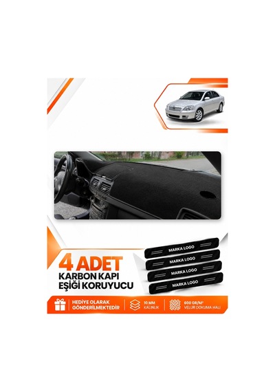 Toyota Avensis Ekransız T250 2003-2008 Uyumlu Torpido Koruma Kılıfı Halısı Örtü - Siyah