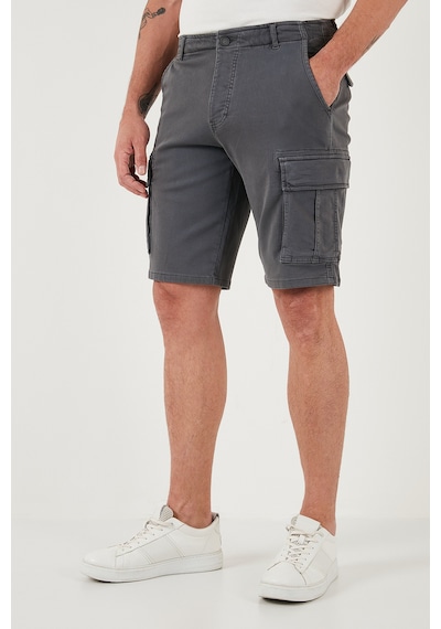Buratti Streç Pamuklu Regular Fit Normal Bel Kargo Cepli Erkek Şort 4510S79Milan Gri