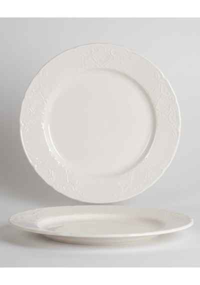 6 Kişilik Kabartma Desen Lisa Servis Tabağı 25cm Krem Rengi