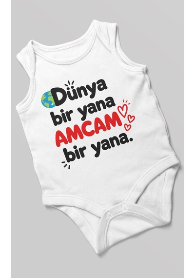 Morivokids Dünya Bir Yana, Amcam Bir Yana Sıfır Kollu Bebek Zıbını %100 Pamuk Beyaz