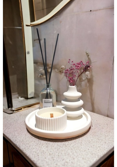 Dekoratif Makaron Vazo Fresh Oda Kokusu Set Yuvarlak Tabaklı Set