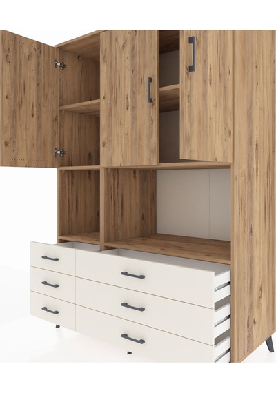 Kronos Dolap 6 Raflı 6 Çekmeceli 3 Kapaklı 132x59x195 Çam-çam... Çam