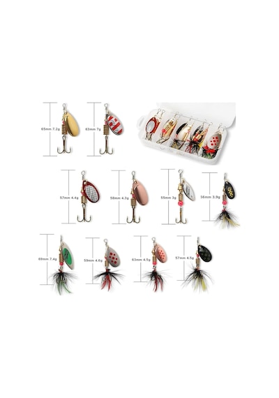 Valkyrie 10 Adet Kutulu Fly Spinner Bait Yem Zoka Seti Döner Tip Tatlı Tuzlu Sinek Olta