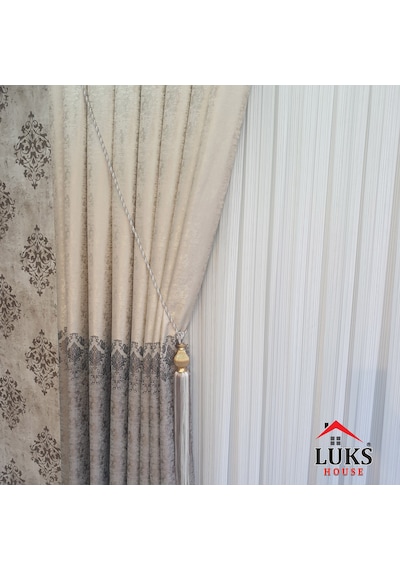 Lüks Bej Fon Pano Perde Sık Pile Tek Kanat, En100 Cm-modern House Bej