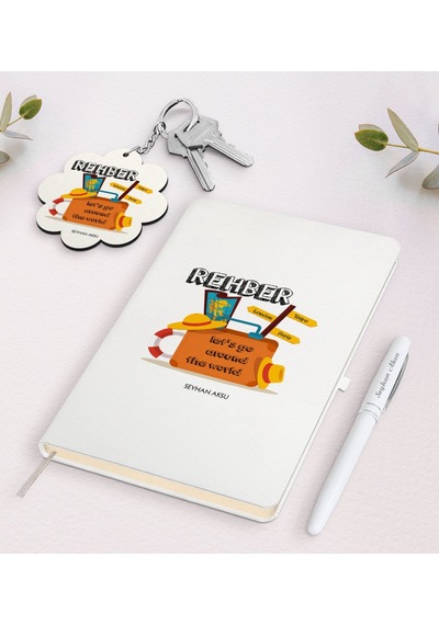 Kişiye Özel Rehber Beyaz Defter Kalem Ve Anahtarlık Seti