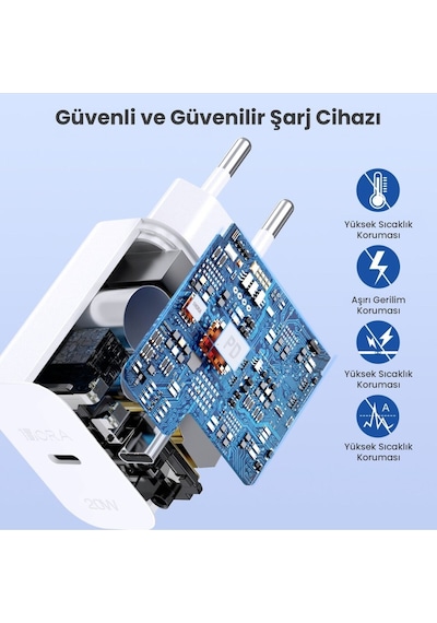 Gar153 Pd20w Şarj Aleti-type-c To Type-c Kablo Seti-hızlı Şarj-1 Metre-telefon Ve Tablet-beyaz