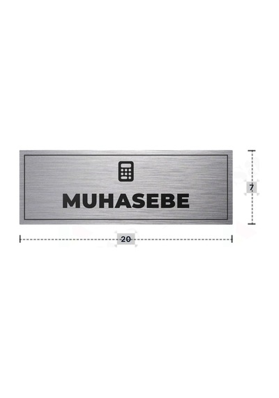 Muhasebe Yazılı - Metal - Gümüş Renk - Kapı İsimliği - 20x7 Cm