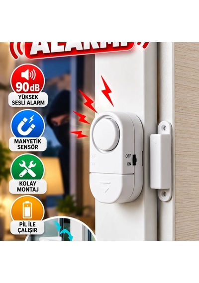 Kapı Ve Pencere Alarmı Manyetik Sensörlü 90 Db Yüksek Sesli Güvenlik Sistemi