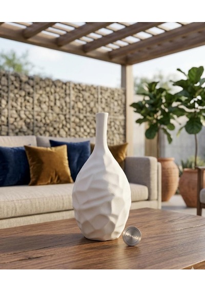 Dalgalı Model El Yapımı Özel Seri Testi Modeli Seramik Vazo 30 Cm Beyaz
