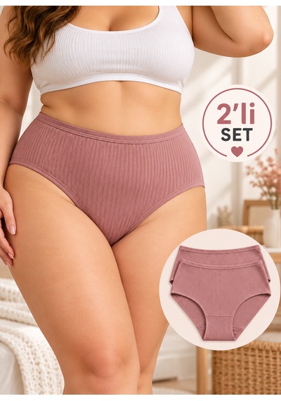 İpeksi Collection %100 Pamuklu Yüksek Bel Fitilli Günlük Külot 2'li Paket Pembe
