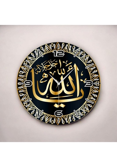 AA Shop Renkli Baskı Dini Desenli Sayılı Yılbaşı Hediyelik Ahşap Sessiz Tablo Duvar Saati D163 Çok Renkli