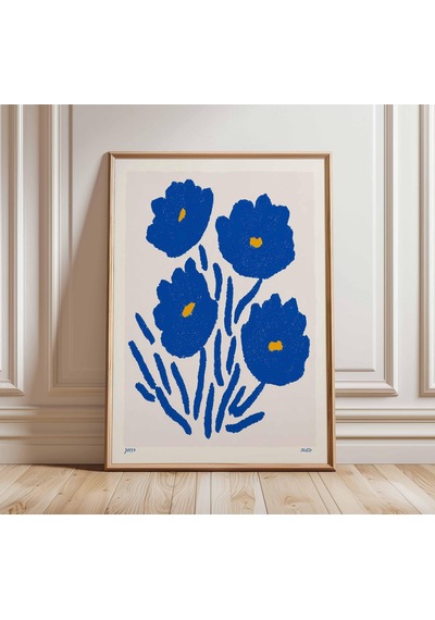 Mavi Çiçekli Poster, Modern Minimalist Duvar Sanatı Baskısı, Cesur Soyut Çiçek Tablosu, Çağdaş Ev Dekorasyonu, Oturma Odası İçin Sanat Eseri