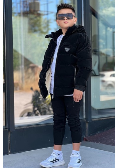 Pina Kids Erkek Çocuk Çıkarılabilir Kapüşonlu Su Geçirmez Nova Kışlık Mont Km4012 Siyah