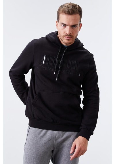Tommy Life Siyah Nakışlı Kanguru Cep Standart Kalıp Kapüşonlu Erkek Sweatshirt - 87839 Siyah