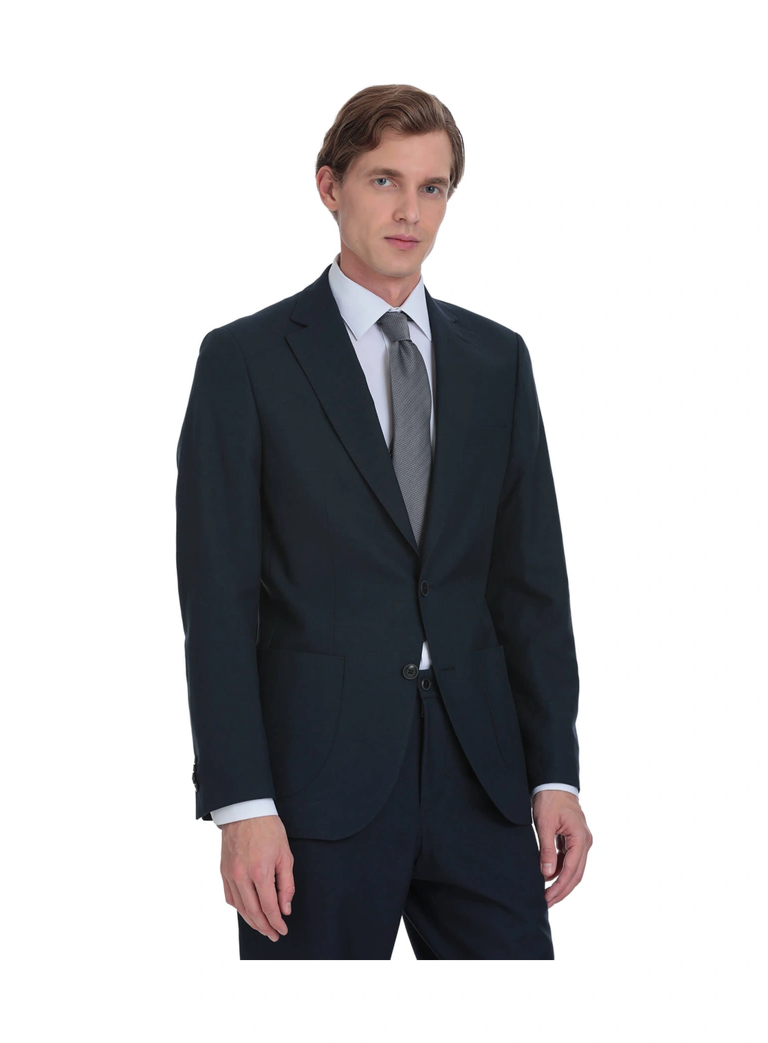 Hatemoğlu Lacivert Slim Fit Mono Yaka Keten Takım Elbise Lacivert