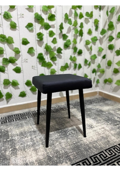 Özcan Metal Metal Ayak Babyface Kumaş Dekoratif Çok Amaçlı Peluş Puf Tabure Bench Koltuk Sandalye Lacivert
