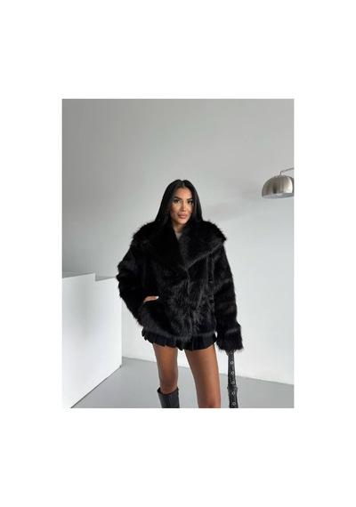 Asur Boutique Asur Butik Kadın Çıt Çıtlı Kalın Suni Kürk Siyah