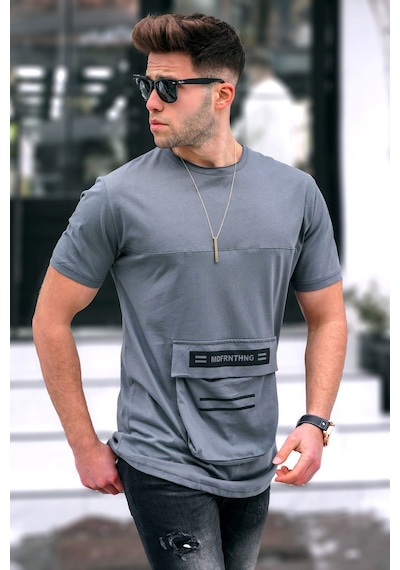 Madmext Madmext Baskılı Füme T-Shirt 5359-Füme