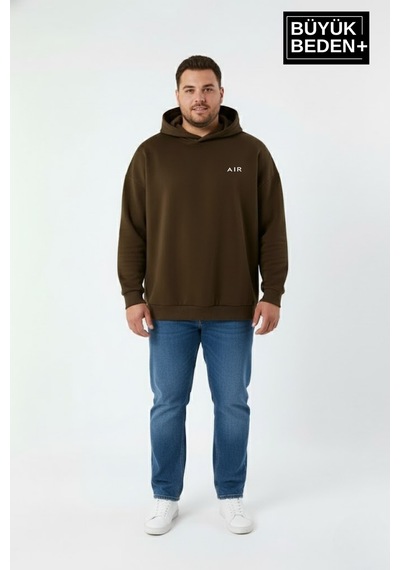 Süperlife Erkek Büyük Beden Ar Baskılı Kapüşonlu İnce Sweatshirt Spr26bsw963 Kahverengi