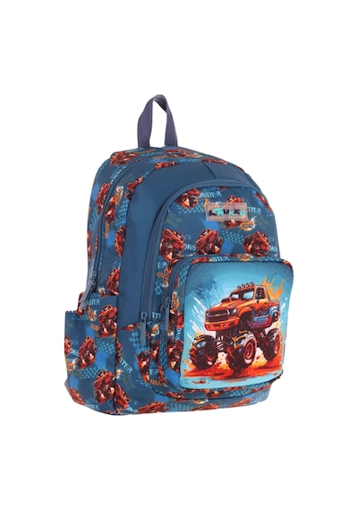 Kaukko Kids Üç Bölmeli Yeşil Kırmızı - Arazi Aracı Baskılı Erkek Çocuk Okul Ve Günlük Sırt Çantası - L5282 Yeşil - Kırmızı