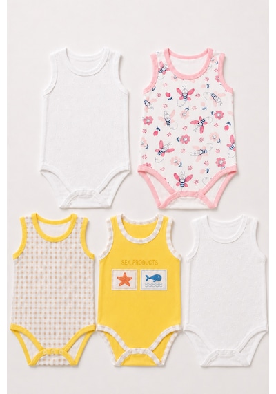 Babyhola 5'li Atlet Kol Çıtçıtlı Badi Mix Set Pudra