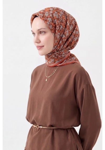 Silk Home Mini Floral Desen Soft Pamuk Eşarp Koyu Turuncu