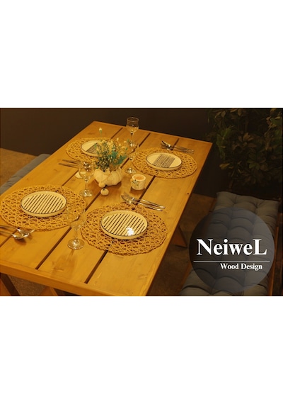 Neiwel Garden Venus Doğal Ahşap Banklı Bahçe Masa Takımı-70-140 Takım Açık Ceviz