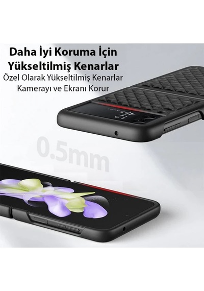 Dux Ducis Venice Series Samsung Samsung Galaxy Uyumlu Z Flip3 5g İçin Premium Deri Kılıf- 5775 Siyah
