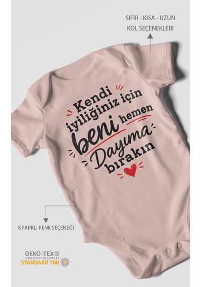Morivokids Dayıya Özel Kısa Kollu Bebek Body %100 Pamuk Zbn258-kk Pastel Pembe