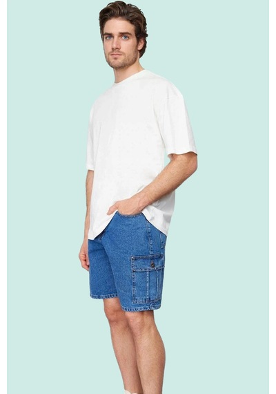 Ersefa Erkek Denim Şort Pamuk Casual Günlük Kullanım Dayanıklı Malzeme Y Açık Mavi