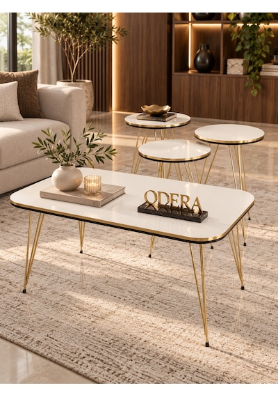 Odera Çift Gold Beyaz Elips Orta Sehpa Ve Yuvarlak Zigon Sehpa 4'lü Set Gold Tel Metal Ayaklı Retro Modern Salon Sehpası Diğer Odera Çift Gold Beyaz Elips Orta Sehpa Ve Yuvarlak Zigon Sehpa 4'lü Set Gold Tel Metal Ayaklı Retro Modern Salon Sehpası Diğer