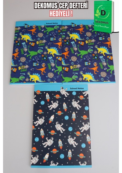 3 Adet A4 Defter Seti Astro Dino Explorer Collection 2 Adet Çizgili Defter Ve 1 Adet Kareli Defter 80 Yaprak Altın