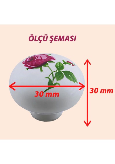 Pembe Gül Desenli Beyaz Polimer Düğme Kulp Mantar Mobilya Mutfak Dolabı Çekmece Kulbu Kulpları