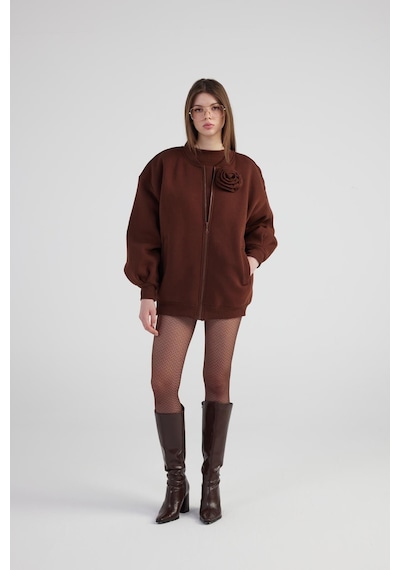 Holly Lolly Oversize Çıkarılabilir Gül Detaylı Astarlı Alexa Bomber Ceket Kahve