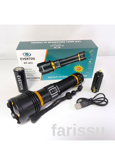 Rt-453 50w 1000 Lumen 4800 Mah 1-1,5 Km Menzilli Sarjli El Feneri Siyah