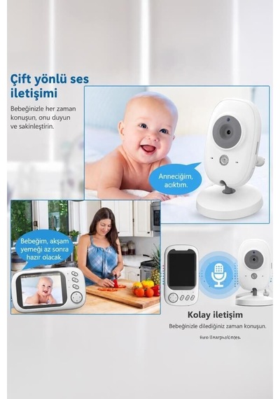 Özel Seri Ekran Gözlem Yatak Bebek Kamerası Telsiz Monitörlü Abm600 Beyaz