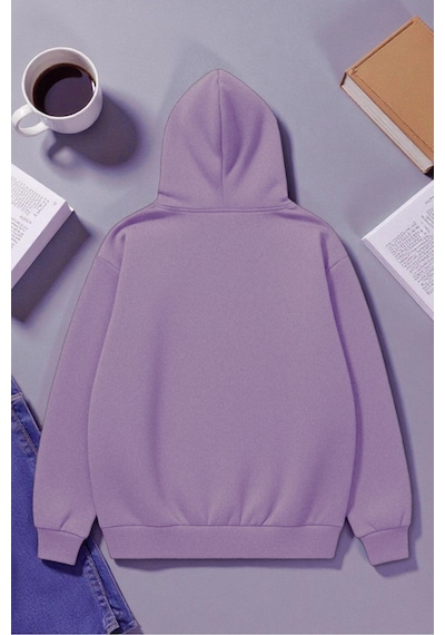 Uyguntarz Unisex Nyc Tasarım Baskılı Kapüşonlu Sweatshirt Lila