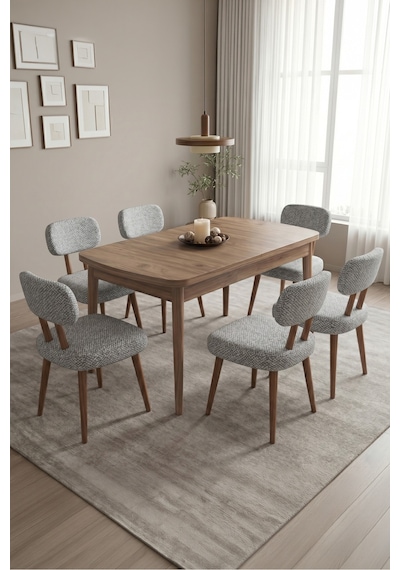 Hopii 80x132 Açılır Kelebek Masa 6 Sandalye Mutfak Masası Takımı, Yemek Masası Takımı Açık Gri Hopii 80x132 Açılır Kelebek Masa 6 Sandalye Mutfak Masası Takımı, Yemek Masası Takımı Açık Gri