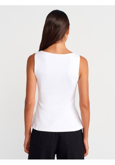 Dilvin 21001 Kayık Yaka Peplum Top-beyaz Beyaz