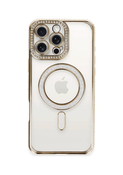İphone 16 Pro Kılıf Joke Simli Magneticsafe Kılıf - Gold Renk