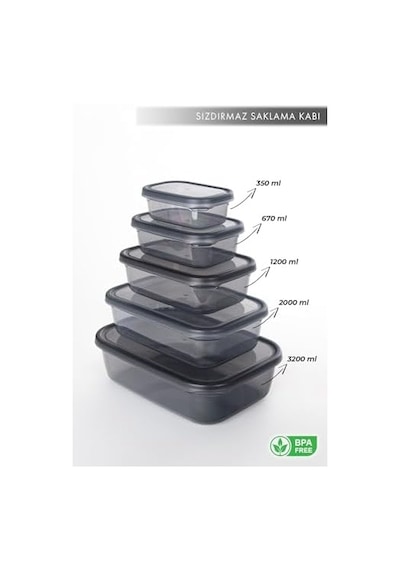 Nare Dikdörtgen Sızdırmaz Saklama Kapları Füme 5&apos Lı Set 7009