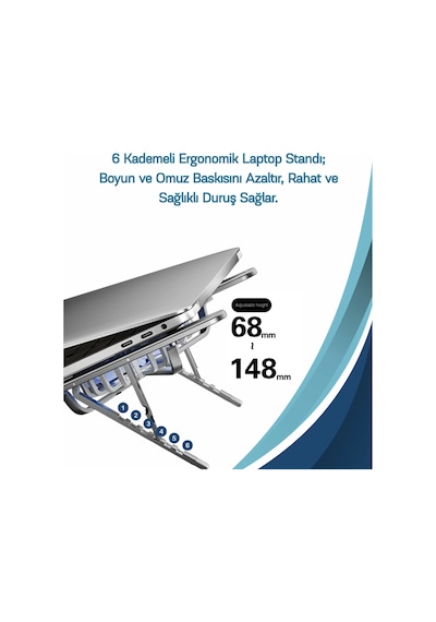 Alüminyum Katlanır Fanlı 6 Kademeli Laptop Apple Uyumlu MacBook Notebook Yükseltici Tutucu Stand