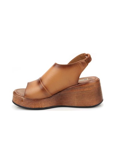 Pisagor Ps-1449 Hakiki Deri Kadın Dolgu Taban Sandalet Taba